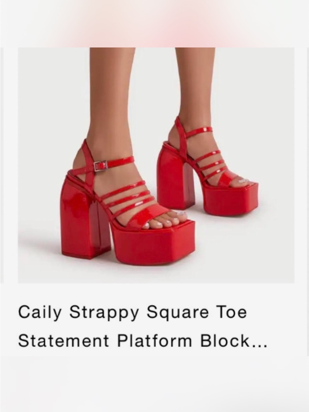 Red Strappy Square Toe Statement Platform Block Heels